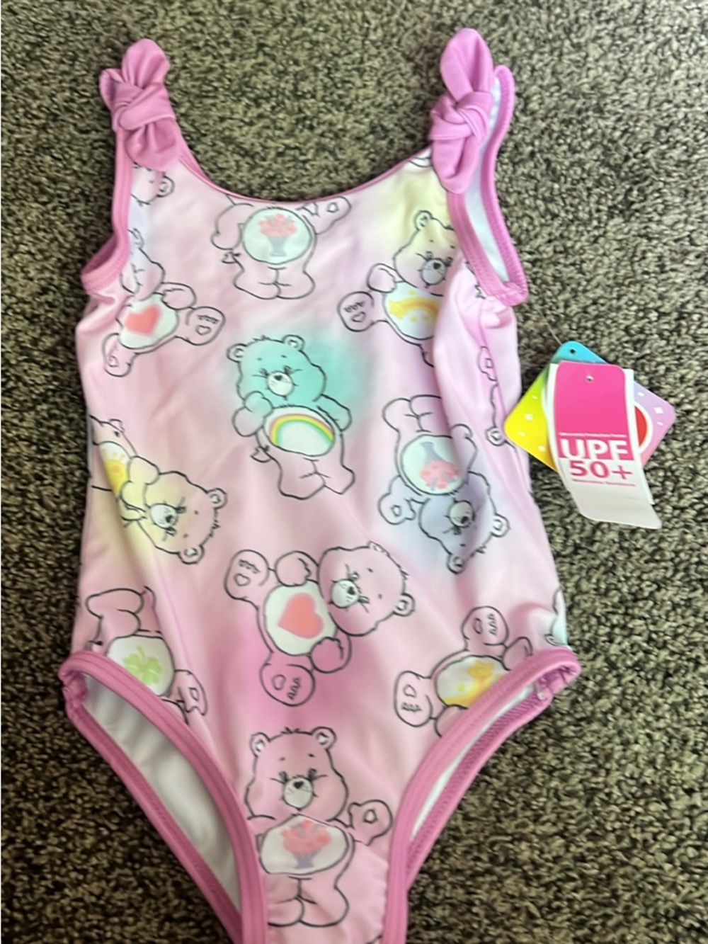 Kids Pink One-Piece Swim Suit with Pastel Bear Print